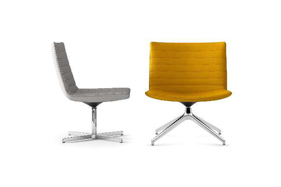 Damatra Lounge Chair by Kollektiff, showing different angle view of damatra lounge chairs in large/polished aluminum.