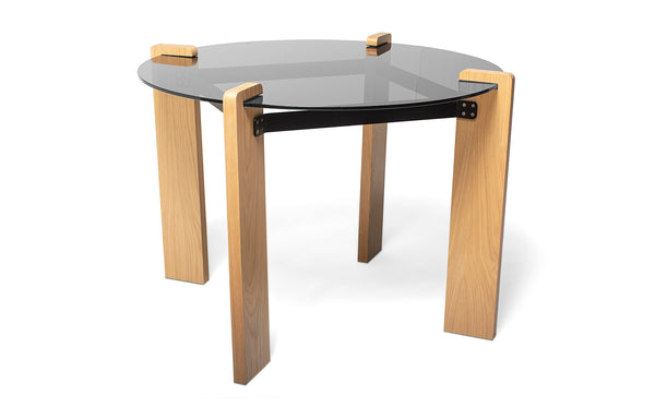 Davis Dining Table by Tronk Design - White Oak Wood/Smoked Tempered Glass.