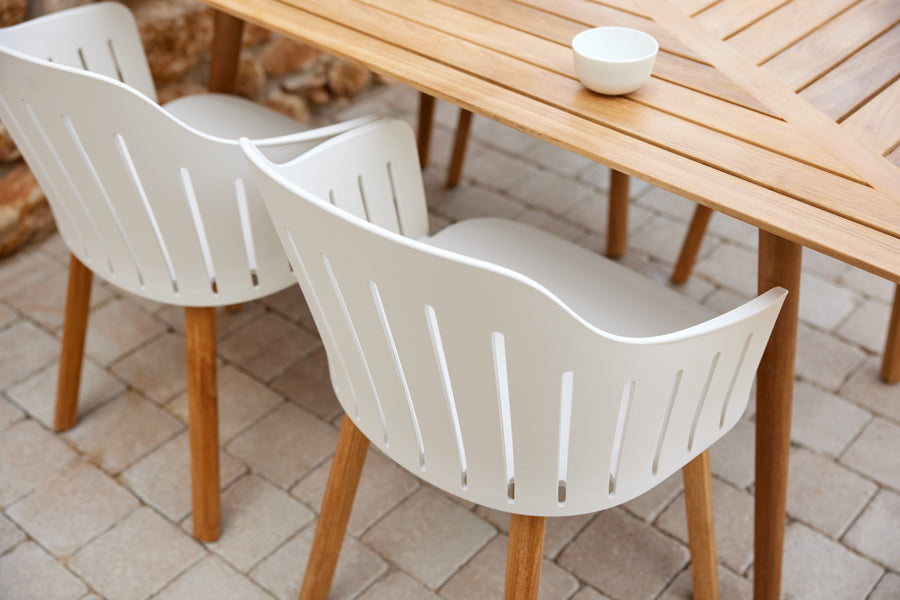Define Dining Table by Cane-Line, showing closeup view of define dining table in live shot.