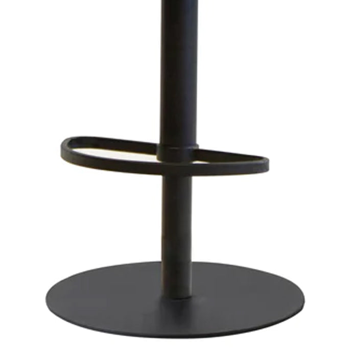 Derby Hydraulic Bar Stool by Mobital, showing closeup view of derby hydraulic bar stool in retro tan leatherette/black powder coated.