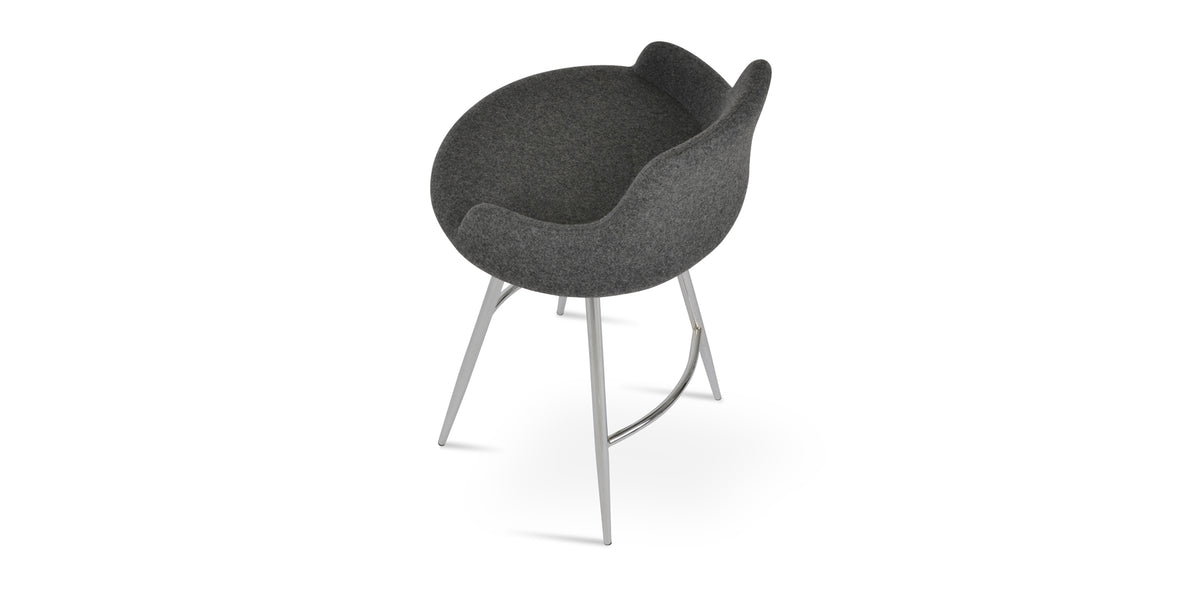 Dervish Galata Bar Stool by SohoConcept, showing top view of dervish galata bar stool in chrome/camira blazer dark grey wool.