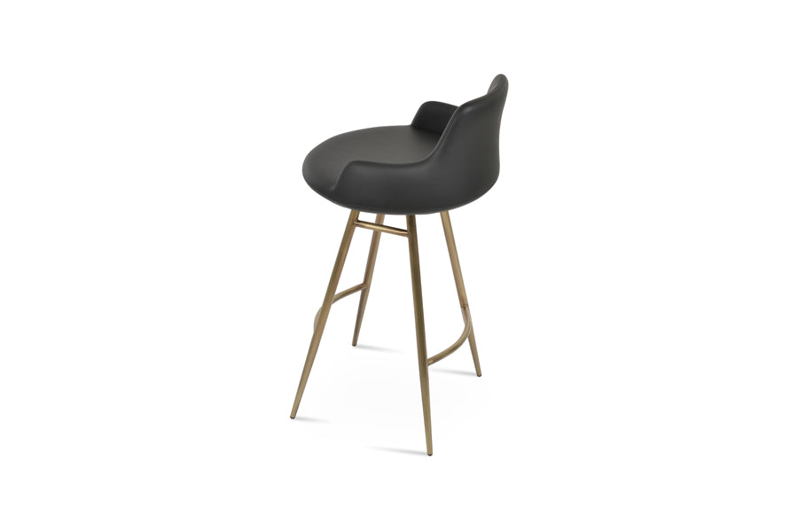 Dervish Galata Counter Stool by SohoConcept, showing back view of dervish galata counter stool in brass plated steel/black leatherette.