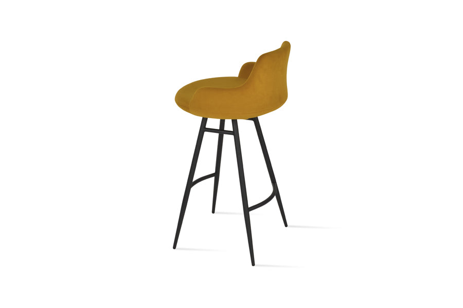 Dervish Galata Counter Stool by SohoConcept, showing back view of dervish galata counter stool in black powder steel/tumeric velvet fabric.