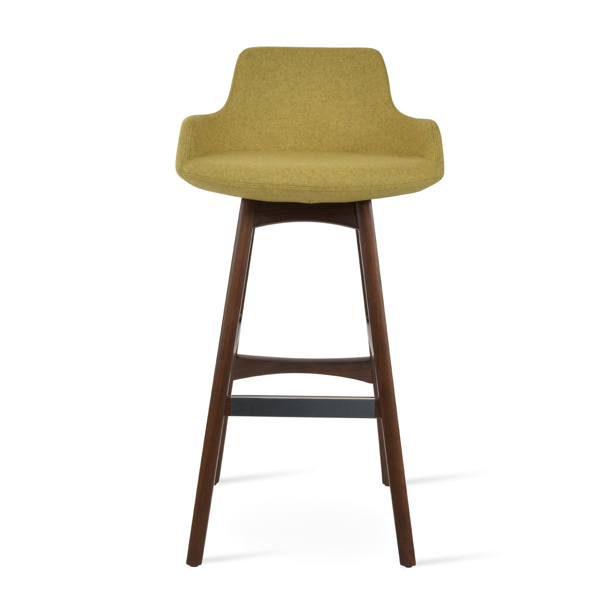 Dervish PR-Wood Counter Stool by SohoConcept, showing front view of dervish pr-wood counter stool in original american walnut wood/camira blazer amber wool.