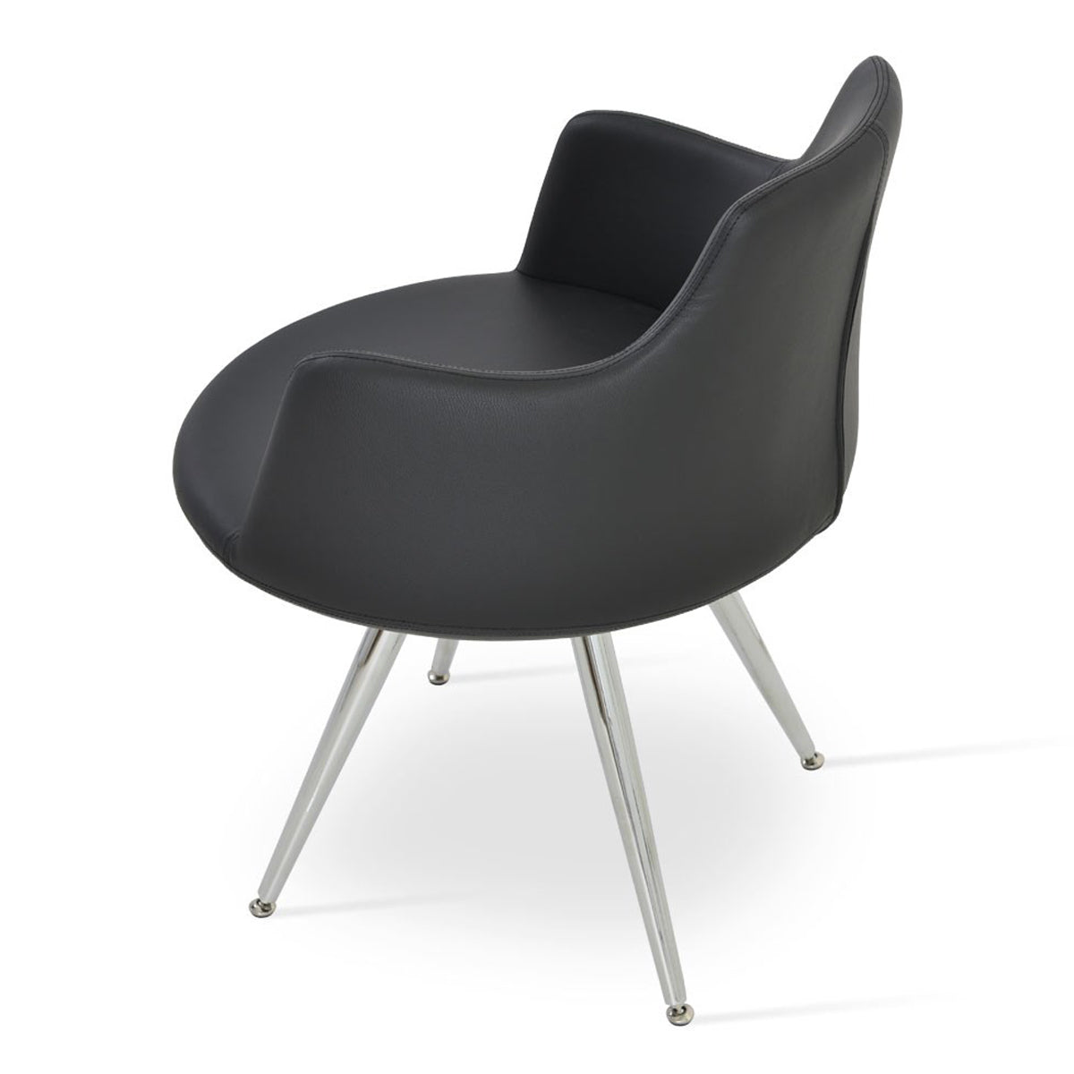 Dervish Star Adjustable Cap Chair by SohoConcept, showing back view of dervish star adjustable cap chair in chrome/black leatherette.