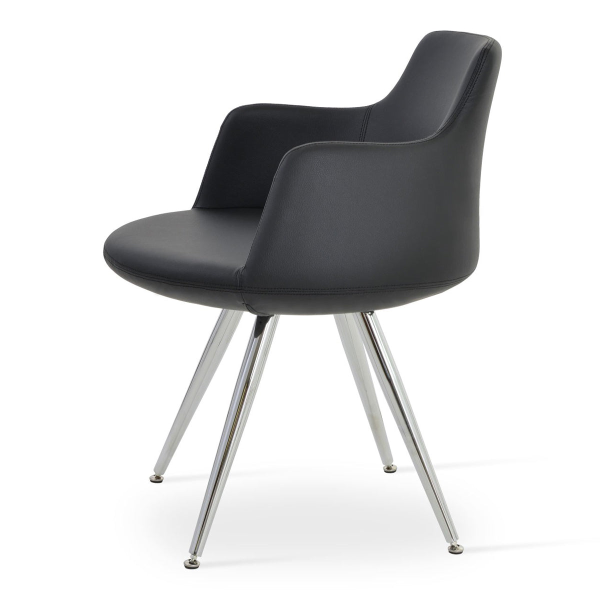 Dervish Star Adjustable Cap Chair by SohoConcept, showing angle view of dervish star adjustable cap chair in chrome/black leatherette.