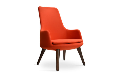 Dervish Wood Lounge Arm Chair by SohoConcept - Beech Walnut Wood, Camira Blazer Orange Wool (High Back).