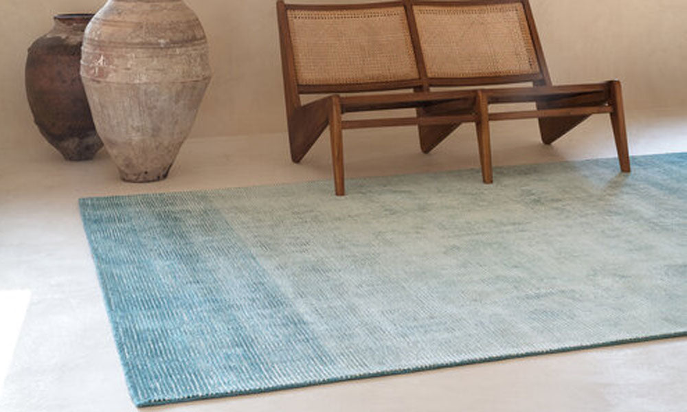 Dew Hand Woven Rug by Ligne Pure, showing dew hand woven rug in live shot.
