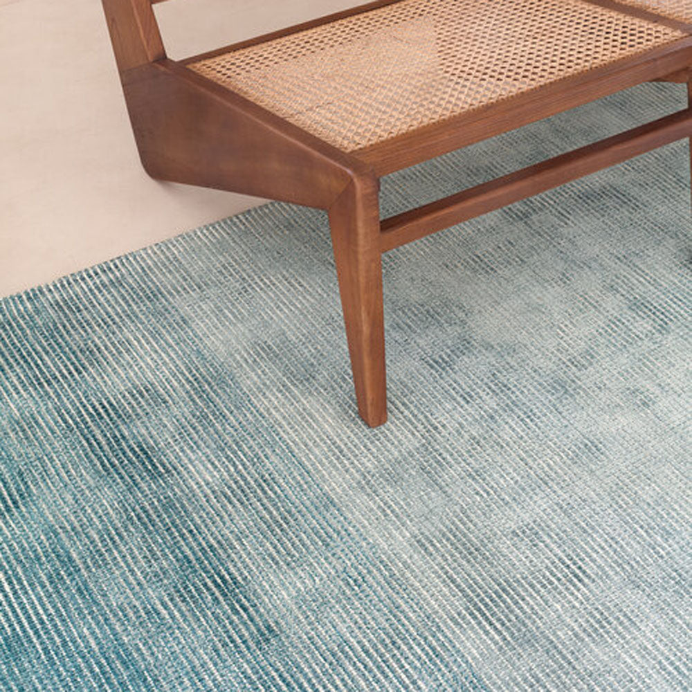 Dew Hand Woven Rug by Ligne Pure, showing closeup view of dew hand woven rug in live shot.