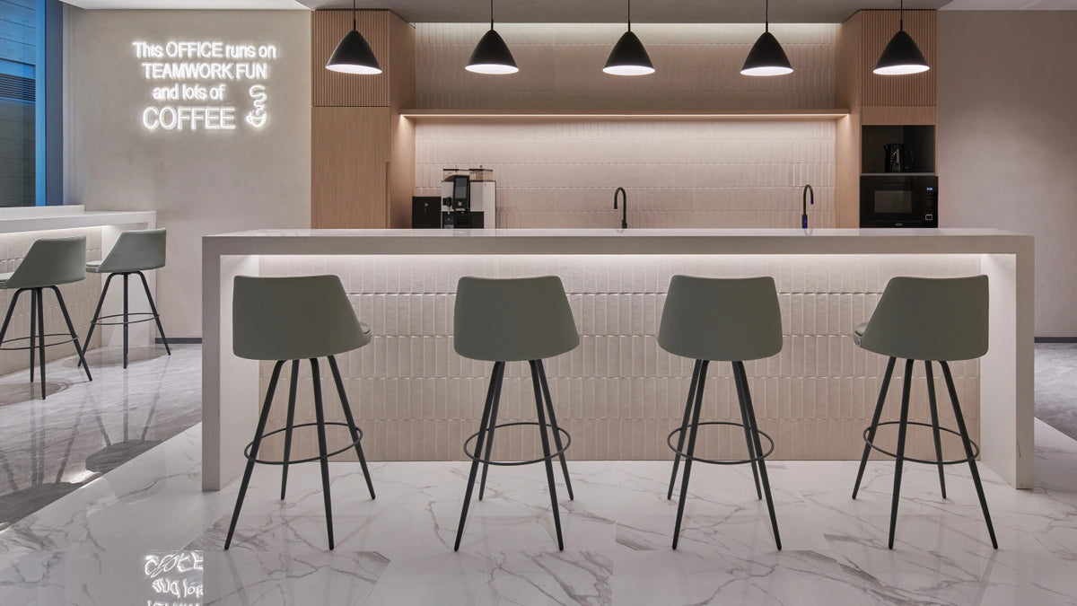 Dia 50 Swivel Stool by B&T, showing dia 50 swivel stools in live shot.