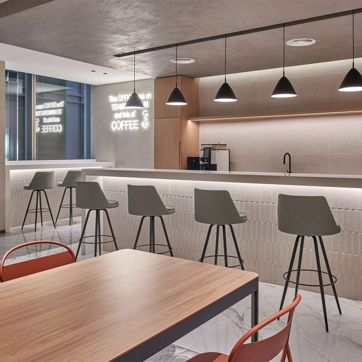 Dia 50 Swivel Stool by B&T, showing dia 50 swivel stools in live shot.