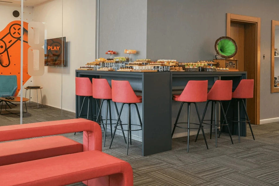 Dia 50 Swivel Stool by B&T, showing dia 50 swivel stools in live shot.