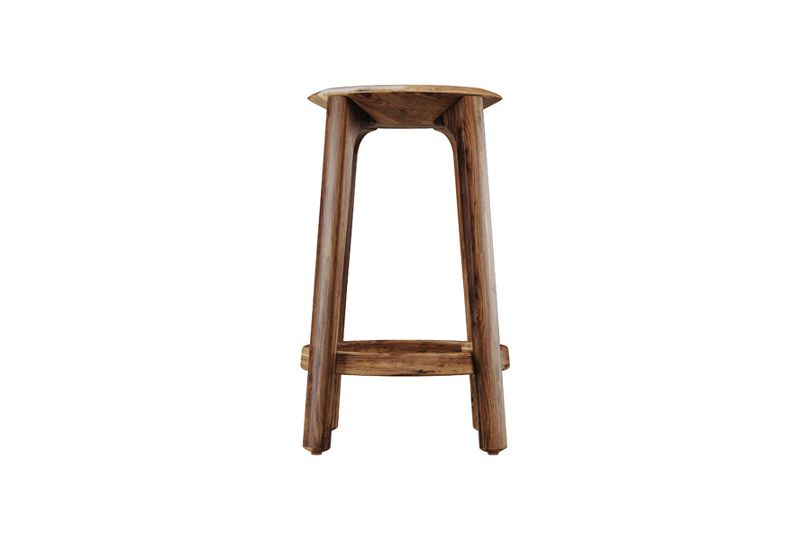 Diamond Stool by Kollektiff, showing front view of diamond stool in walnut stained ash wood.