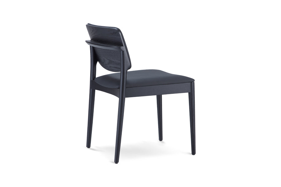 Dion Chair by B&T, showing side view of dion chair in seat upholstered (classic)/ash wood backrest & legs group.