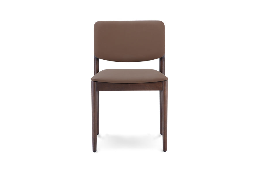 Dion Chair by B&T, showing front view of dion chair in seat upholstered (classic)/ash wood backrest & legs group.