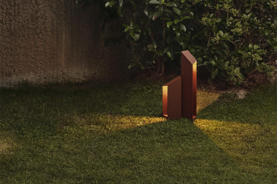 Domus Bollard Outdoor Light by Marset, showing domus bollard outdoor lights in live shot.
