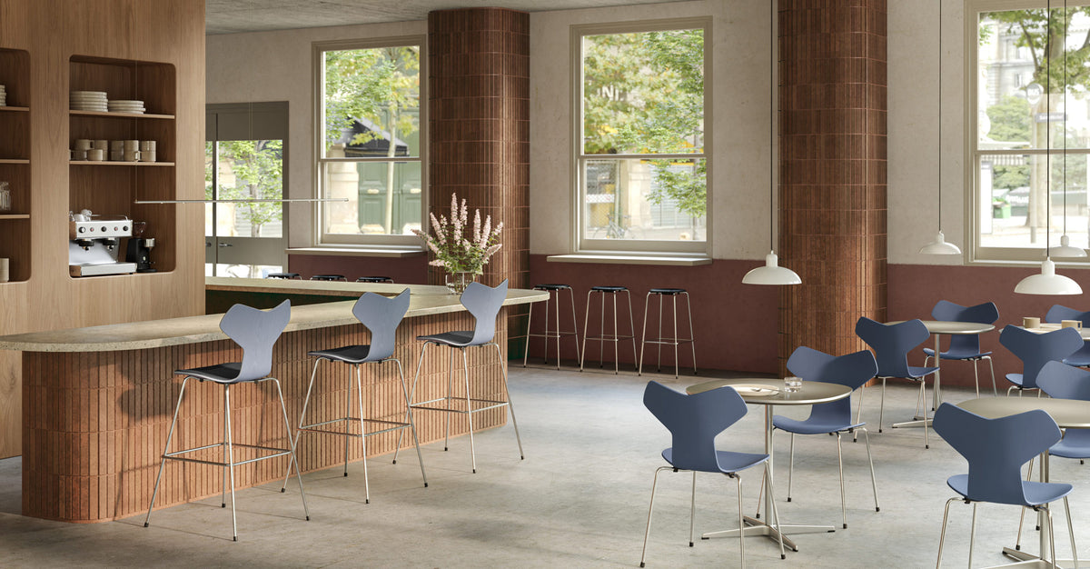 Dot High Stool by Fritz Hansen, showing dot high stools in live shot.