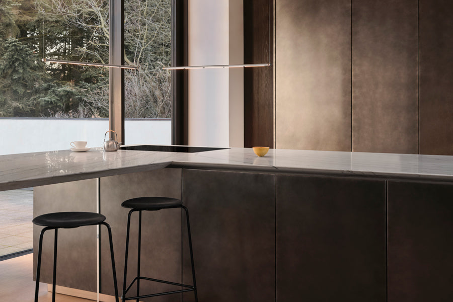 Dot High Stool by Fritz Hansen, showing closeup view of dot high stools in live shot.