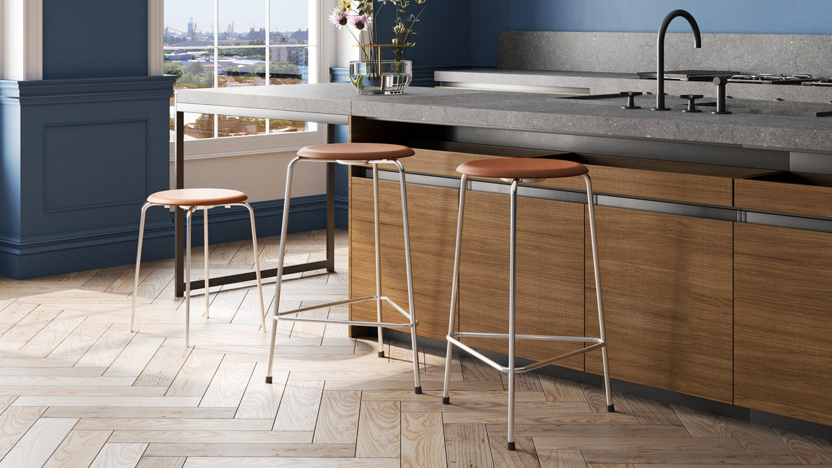 Dot Stool by Fritz Hansen, showing dot stool in live shot.
