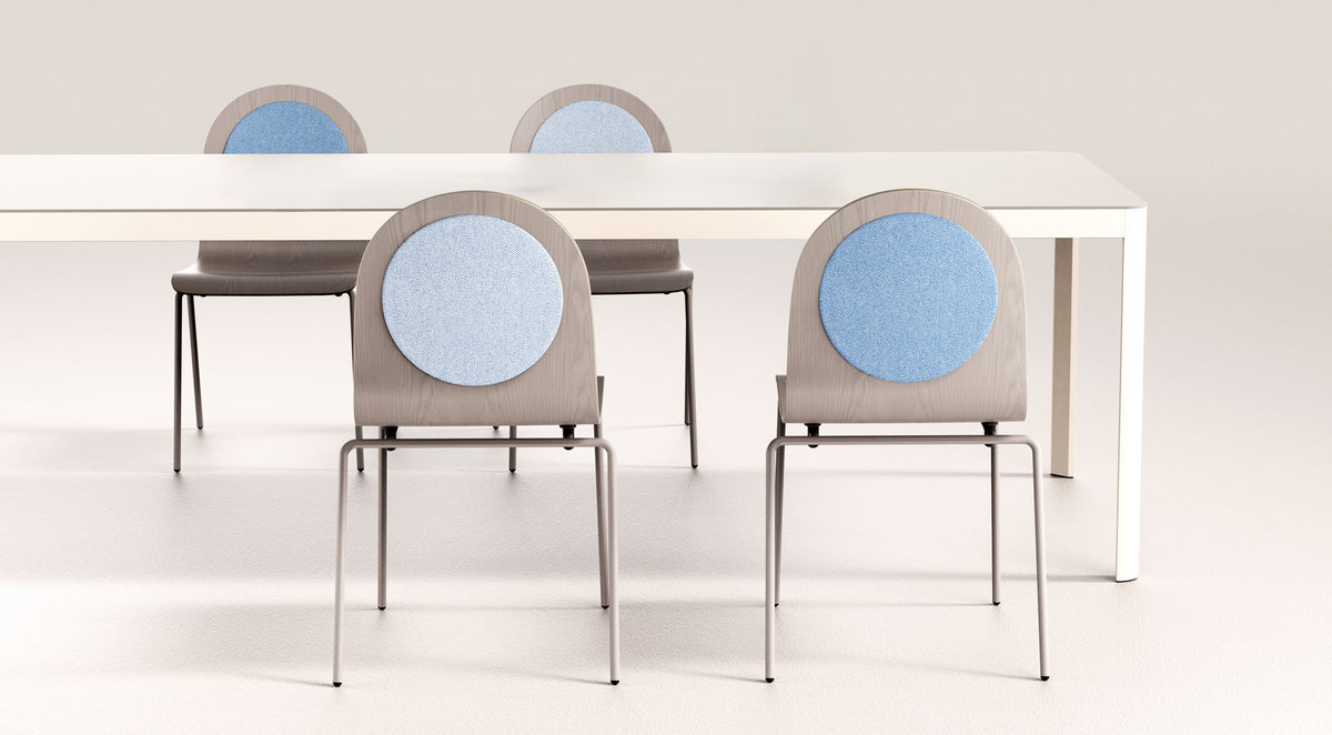 Dot Veneer Wood Seat Chair by B&T, showing dot veneer wood seat chairs in live shot.