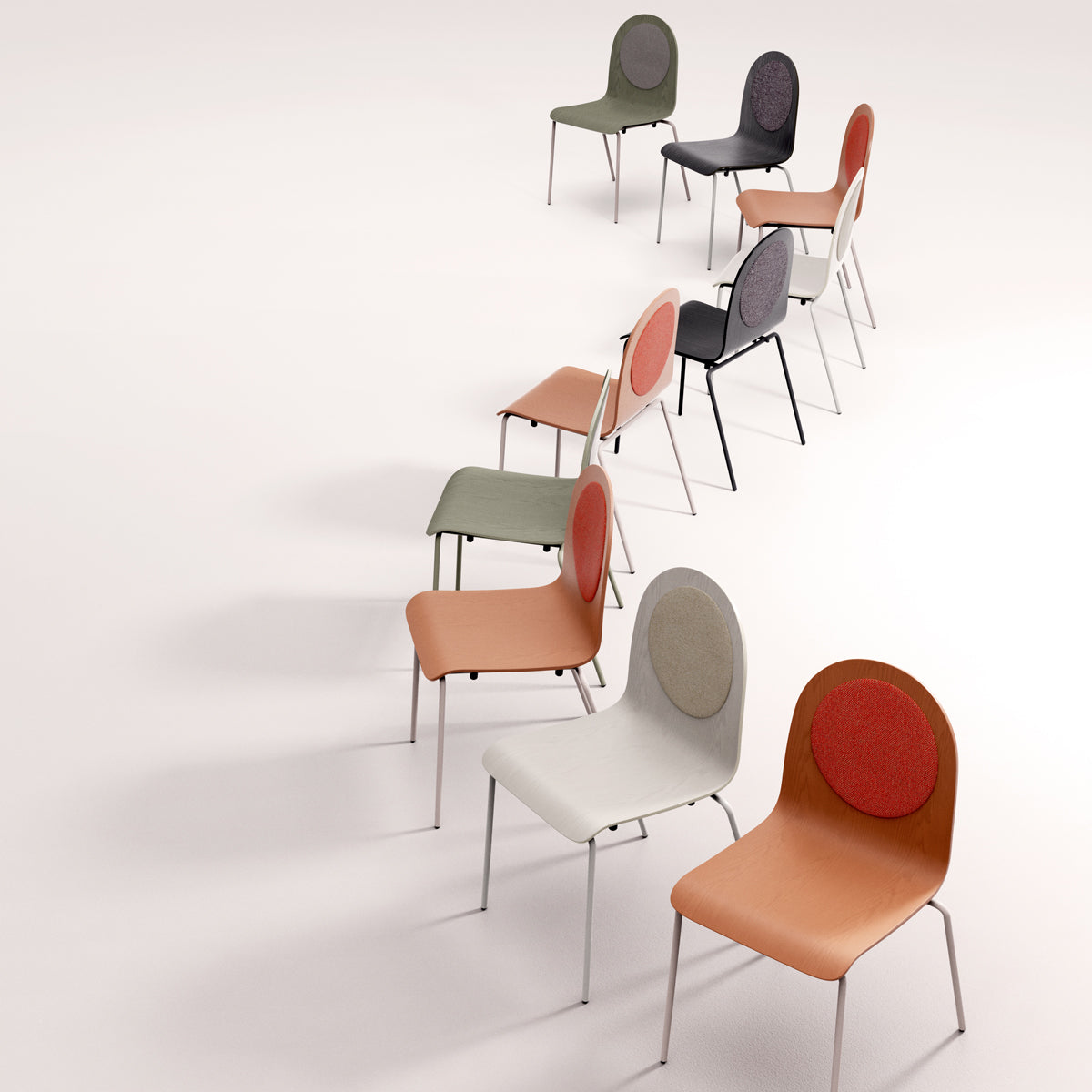 Dot Veneer Wood Seat Chair by B&T, showing dot veneer wood seat chairs in live shot.