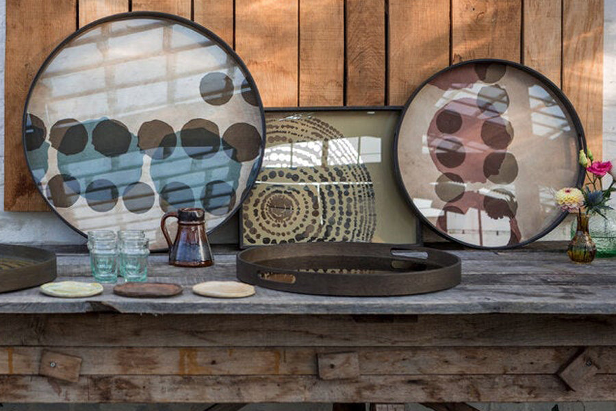 Dots Glass Tray by Ethnicraft, showing dots glass trays in live shot.