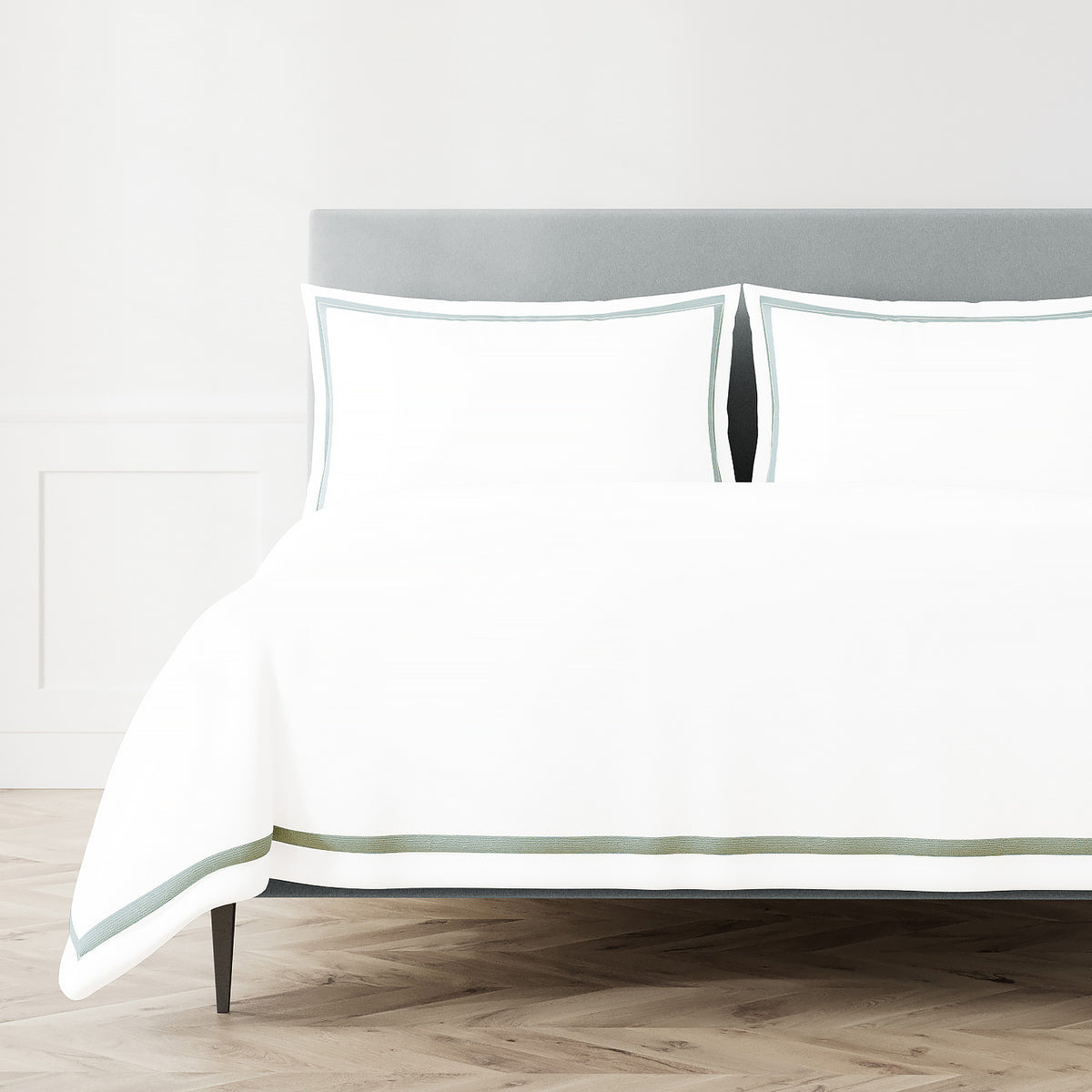 Ready-to-Bed 2.0 Cotton & Trim Duvet Cover in White/Sage