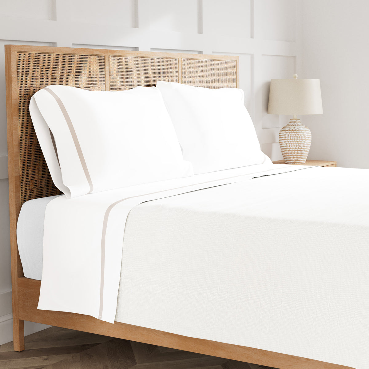 Ready-to-Bed 2.0 Cotton & Trim Sheet Set in White/Silver