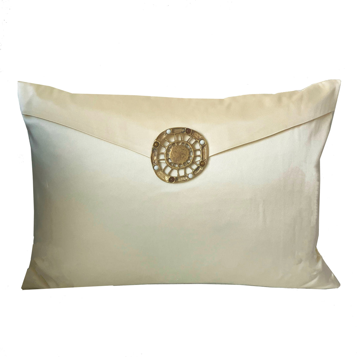 Embellished Etruscan Silk Pillow in Ivory