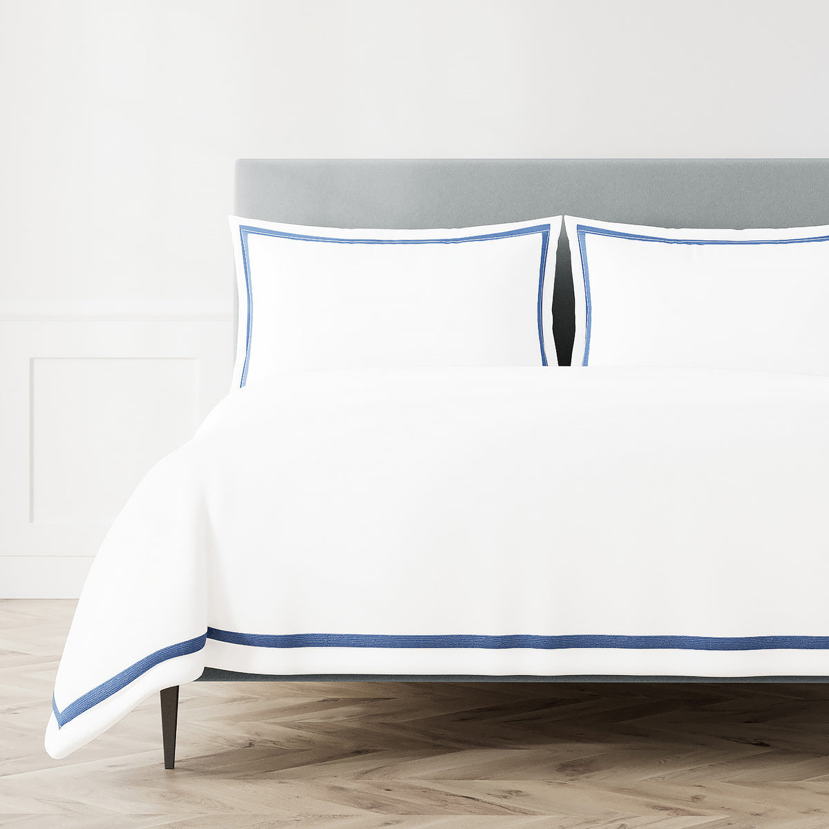 Ready-to-Bed 2.0 Cotton & Trim Duvet Cover in White/Periwinkle