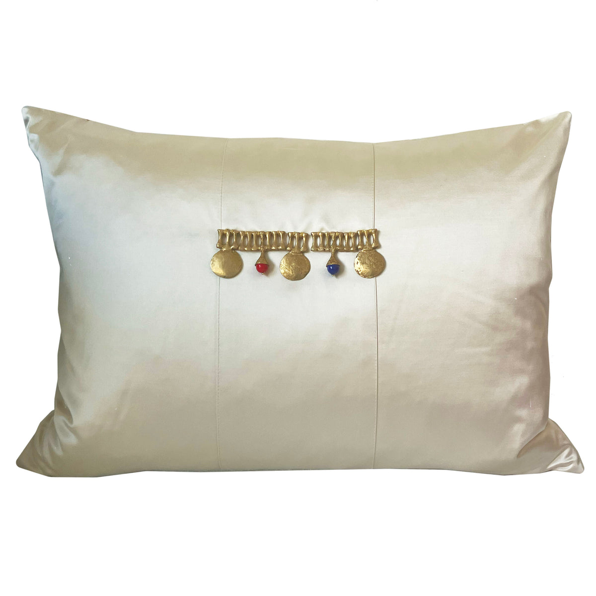 Embellished Middle Kingdom Silk Pillow in Ivory