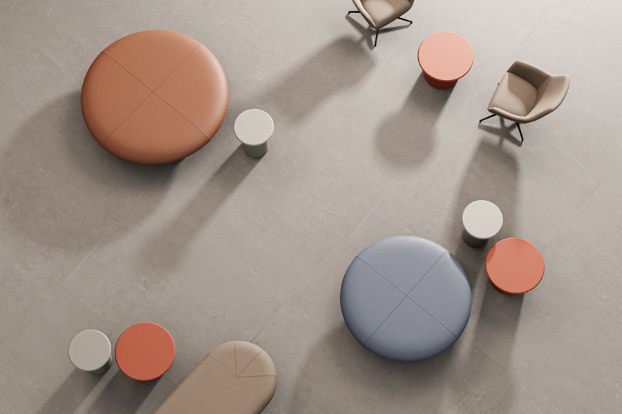 Drage Ottoman by B&T, showing drage ottomans in live shot.