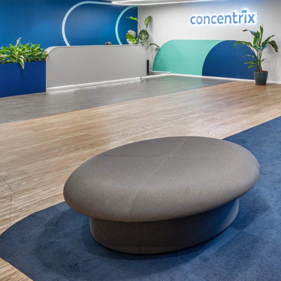 Drage Ottoman by B&T, showing drage ottoman in live shot.