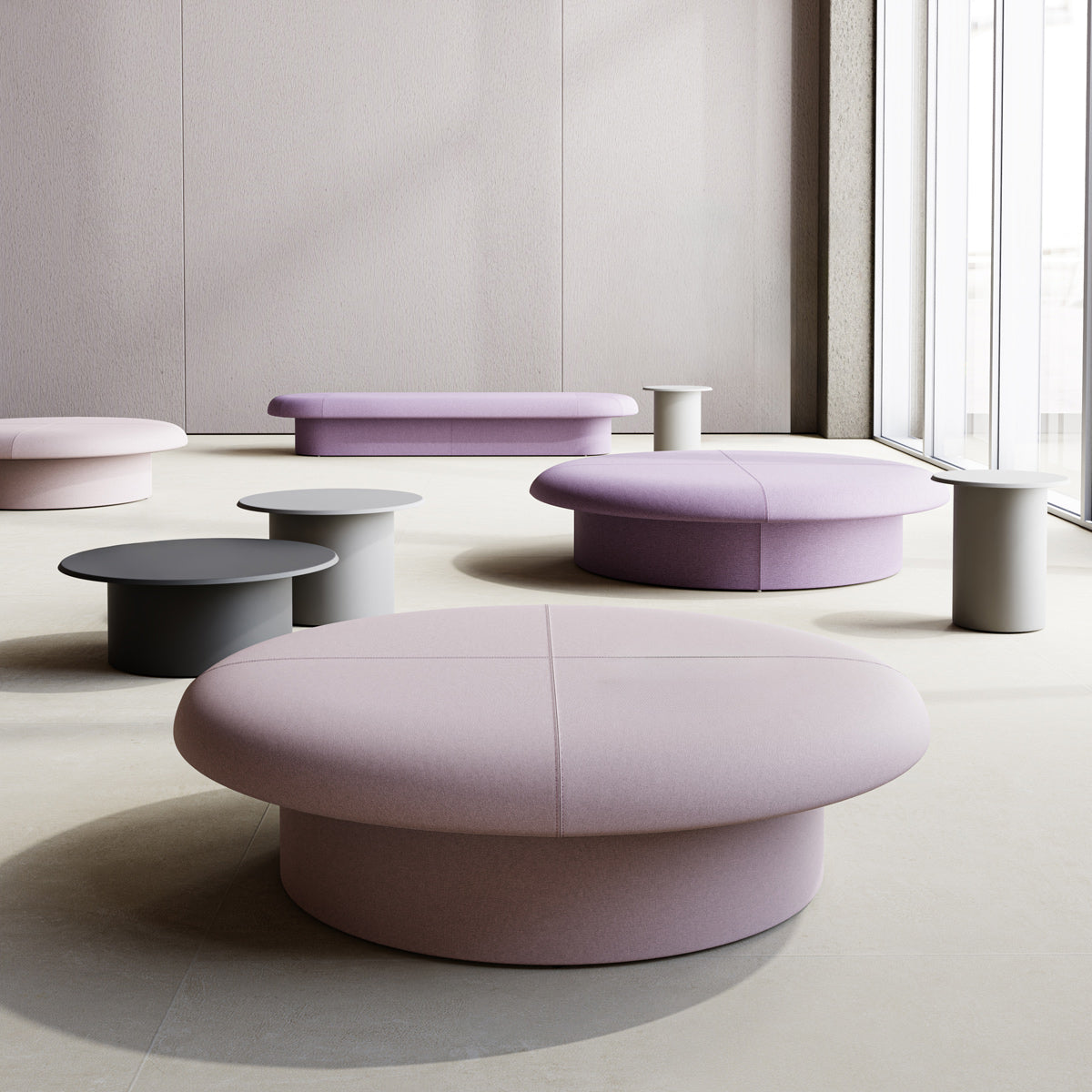 Drage Ottoman by B&T, showing drage ottomans in live shot.