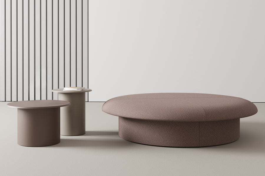 Drage Ottoman by B&T, showing drage ottoman in live shot.