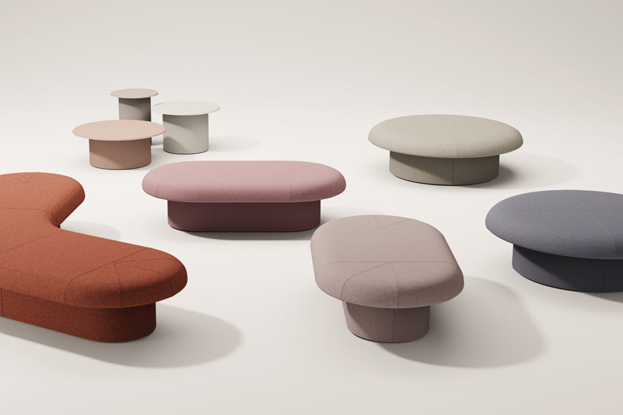 Drage Ottoman by B&T, showing drage ottomans in live shot.
