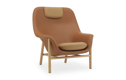 Drape High Lounge Chair Oak Legs by Normann Copenhagen - Lacquered Oak Legs, Ultra Leathers/Ultra Leathers Sørensen Upholstery, Yes Headrest.
