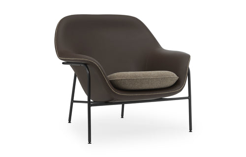 Drape Low Lounge Chair by Normann Copenhagen - Black Powder Coated Steel Legs, Ultra Leathers Sørensen/Hallingdal Textiles Upholstery.