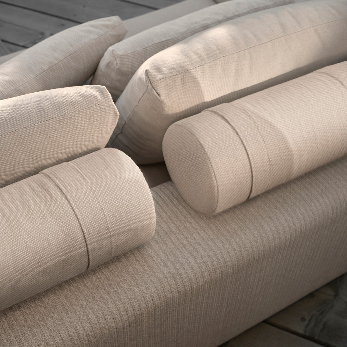 Drift Outdoor Lounge by Houe, showing closeup view of drift outdoor lounges in live shot.