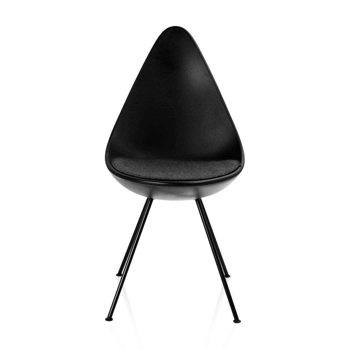 Drop Cushion by Fritz Hansen, showing drop cushion in black salsa textile with chair.