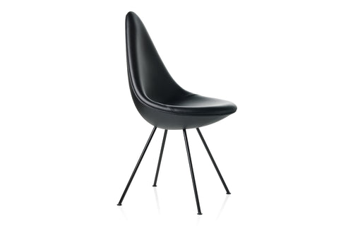 Drop Upholstery Chair with Keder by Fritz Hansen - Black Powder Coated Steel, Black Essential Leather.