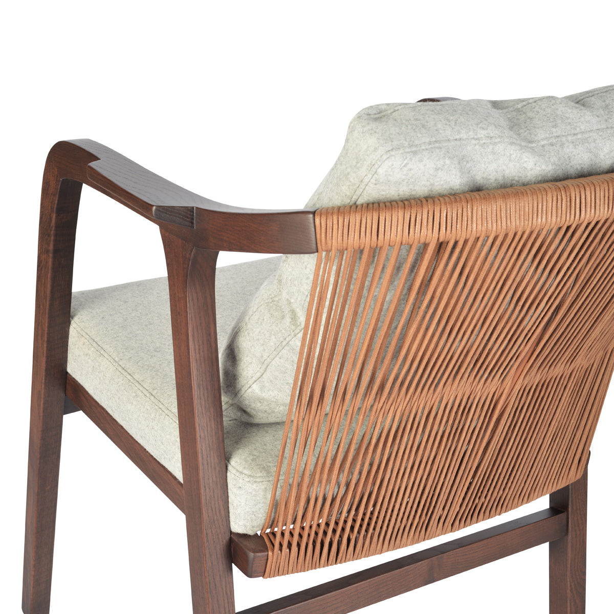 Drops Dining Armchair by SohoConcept, showing closeup view of drops dining armchair in camira blazer silver wool.