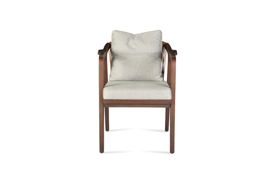 Drops Dining Armchair by SohoConcept, showing front view of drops dining armchair in grey brick fabric.