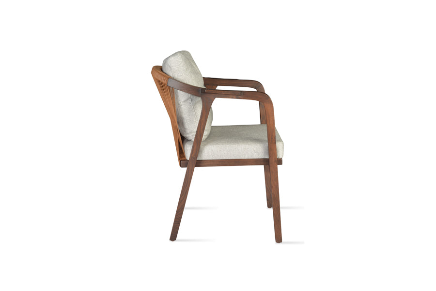 Drops Dining Armchair by SohoConcept, showing front view of drops dining armchair in grey brick fabric.