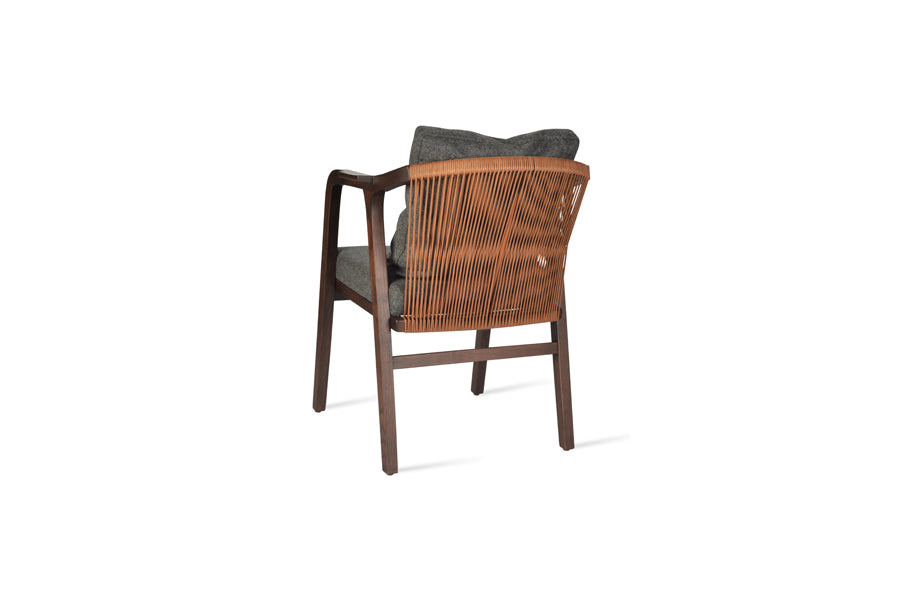 Drops Dining Armchair by SohoConcept, showing back view of drops dining armchair in camira blazer dark grey wool.