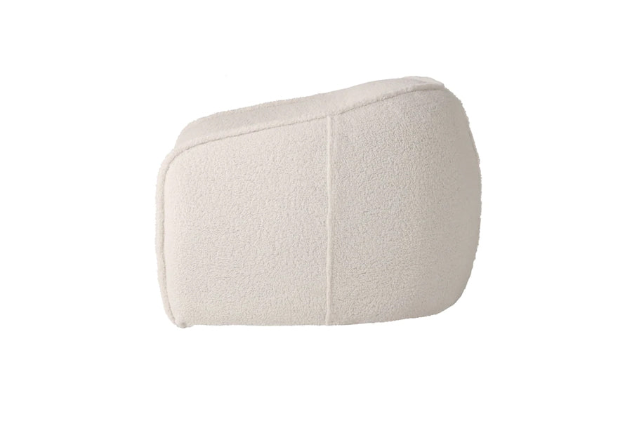 Duffy Lounge Chair by Mobital, showing side view of duffy lounge chair in teddy cream fabric.