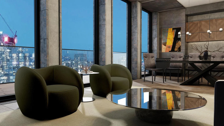 Dune Swivel Lounge Chair by Mobital, showing dune swivel lounge chairs in live shot.