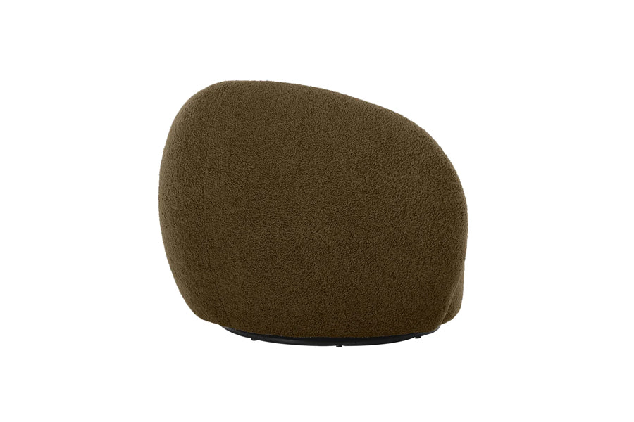 Dune Swivel Lounge Chair by Mobital, showing side view of dune swivel lounge chair in army teddy fabric.