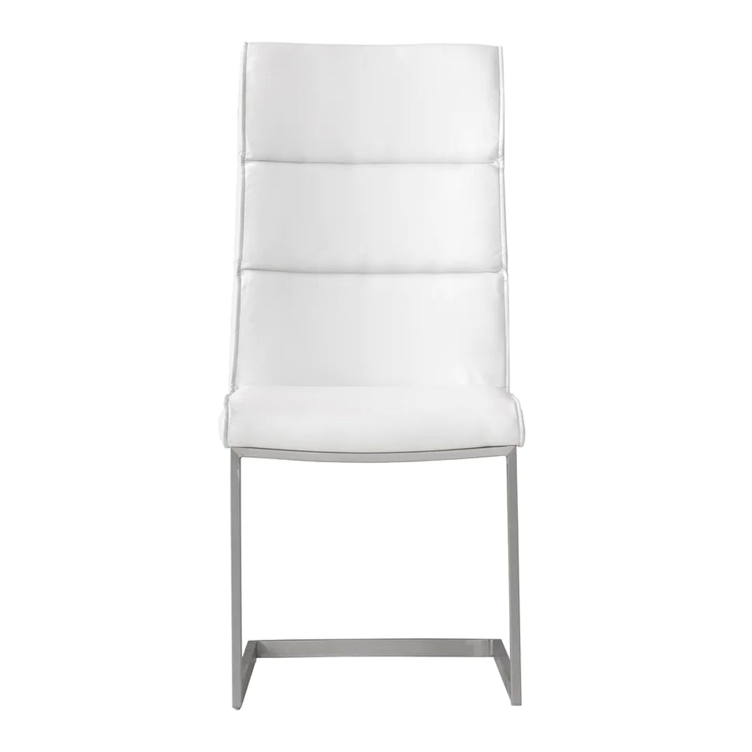 Duomo Dining Chair by Mobital, showing front view of duomo dining chair in white leatherette.