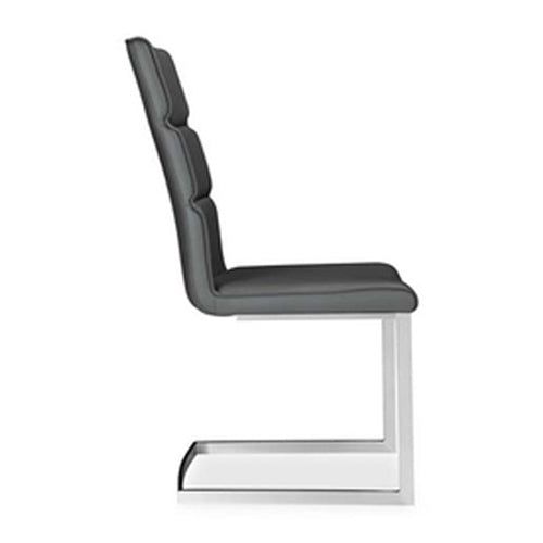 Duomo Dining Chair by Mobital, showing side view of duomo dining chair in grey leatherette.